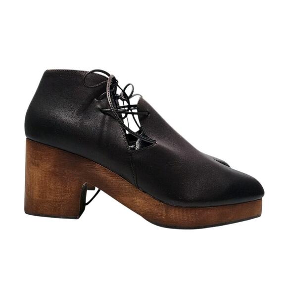 Kelsi Dagger Brooklyn North Ankle Boot Clog Black Leather Wooden Heels Size 8 - Picture 2 of 8